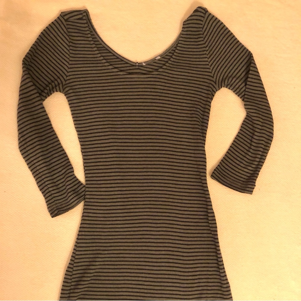 NWOT XS Olive Green Stripe Knit Dress 3/4 Sleeve